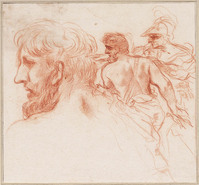 C 003
<br/>
Profielkop van baardige man; rennende soldaten
<br/>
<em>Romanelli, Giovanni Francesco (1610-1662)</em>